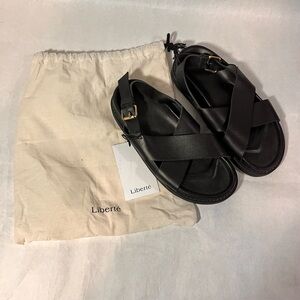 NWT Liberte Black Leather Sandals Brand New Women’s Size 39 US 8